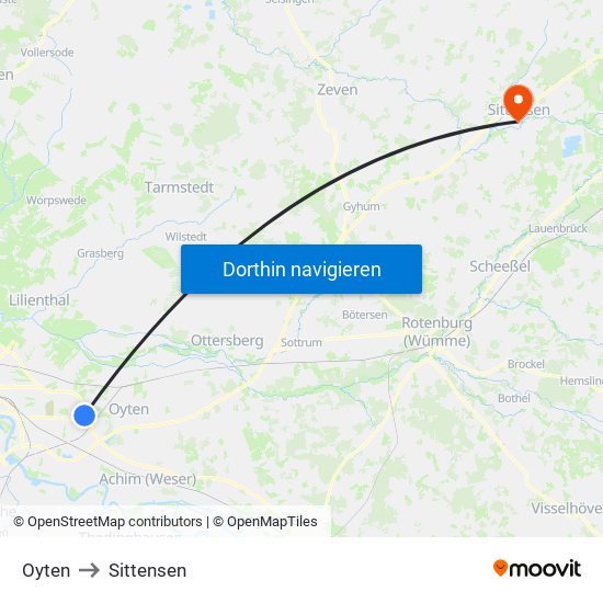 Oyten to Sittensen map