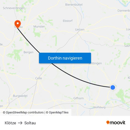 Klötze to Soltau map