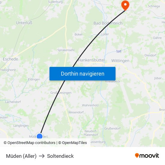 Müden (Aller) to Soltendieck map