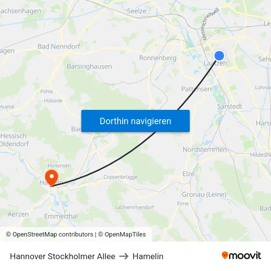 Hannover Stockholmer Allee to Hamelin map