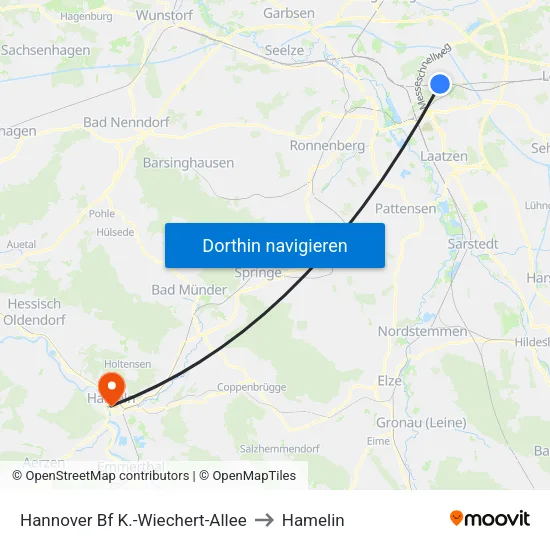 Hannover Bf K.-Wiechert-Allee to Hamelin map