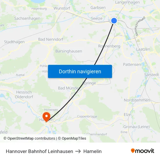 Hannover Bahnhof Leinhausen to Hamelin map