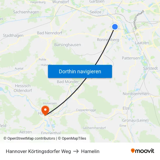 Hannover Körtingsdorfer Weg to Hamelin map