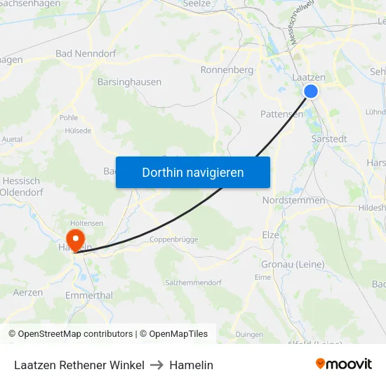 Laatzen Rethener Winkel to Hamelin map