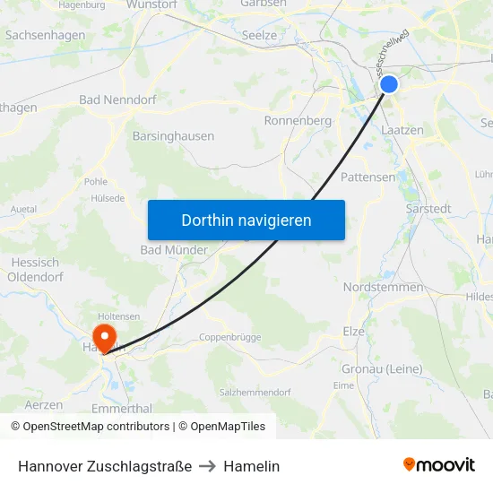 Hannover Zuschlagstraße to Hamelin map