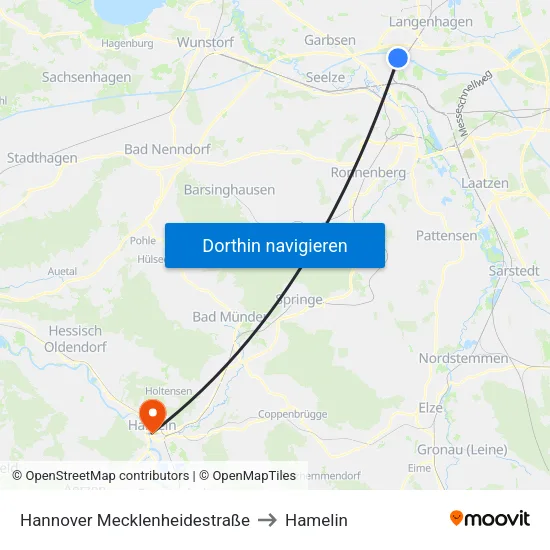 Hannover Mecklenheidestraße to Hamelin map