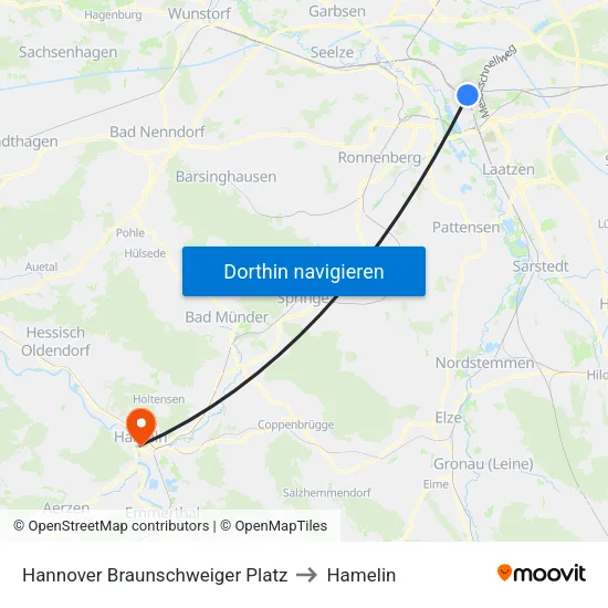 Hannover Braunschweiger Platz to Hamelin map