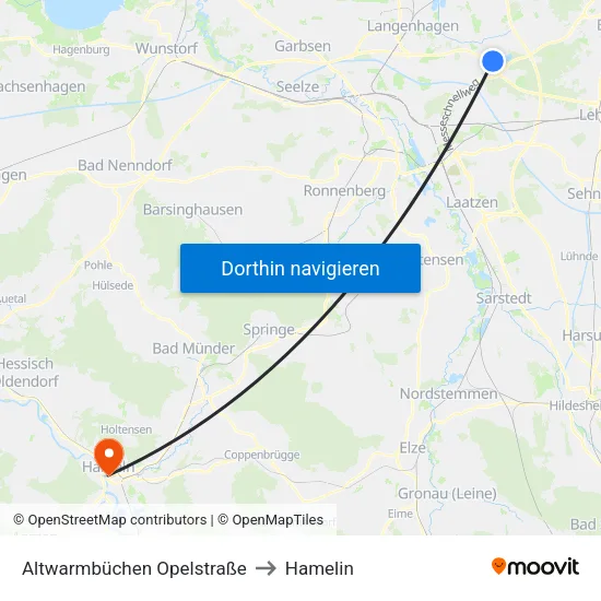 Altwarmbüchen Opelstraße to Hamelin map