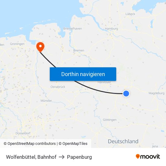 Wolfenbüttel, Bahnhof to Papenburg map