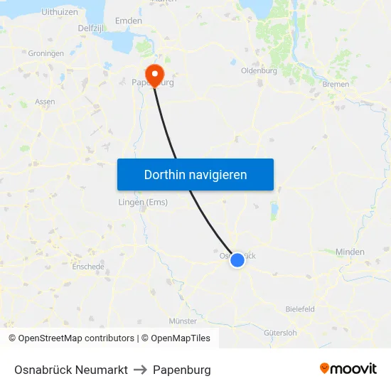 Osnabrück Neumarkt to Papenburg map