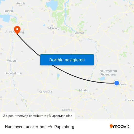 Hannover Lauckerthof to Papenburg map