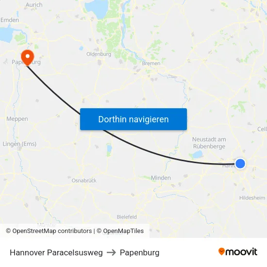 Hannover Paracelsusweg to Papenburg map