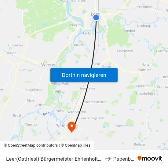 Leer(Ostfriesl) Bürgermeister-Ehrlenholtz-Straße to Papenburg map