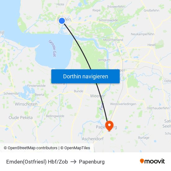 Emden(Ostfriesl) Hbf/Zob to Papenburg map