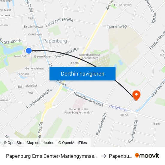 Papenburg Ems Center/Mariengymnasium to Papenburg map