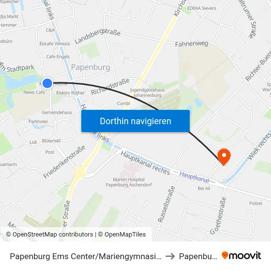 Papenburg Ems Center/Mariengymnasium to Papenburg map