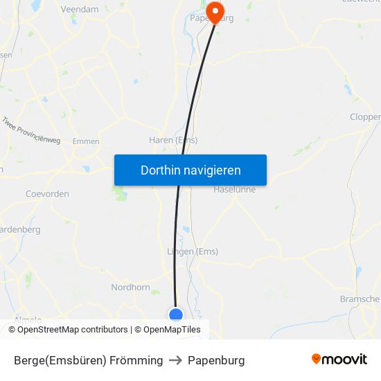 Berge(Emsbüren) Frömming to Papenburg map