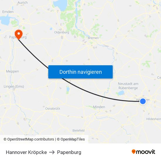 Hannover Kröpcke to Papenburg map