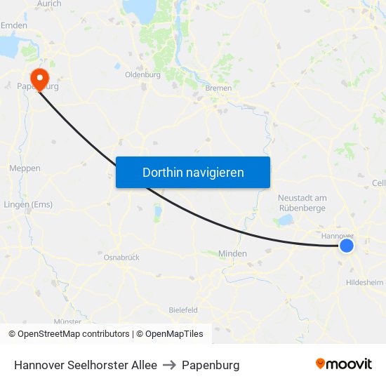 Hannover Seelhorster Allee to Papenburg map