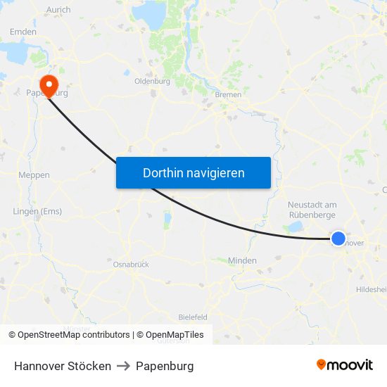 Hannover Stöcken to Papenburg map