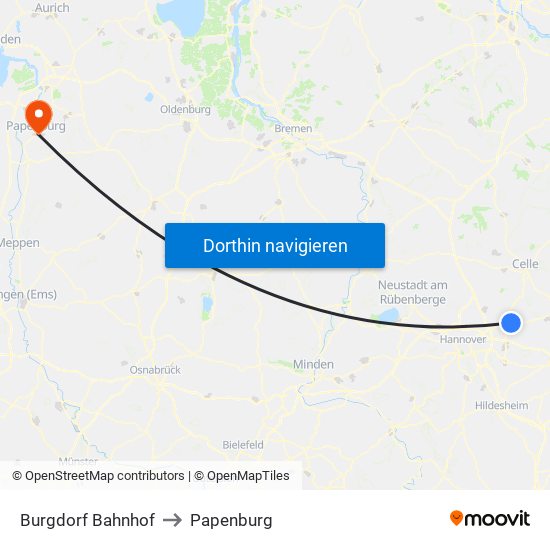 Burgdorf Bahnhof to Papenburg map