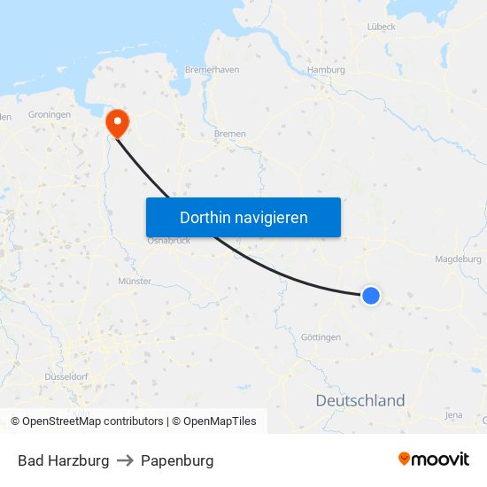 Bad Harzburg to Papenburg map
