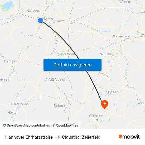 Hannover Gedenkstätte Ahlem to Clausthal Zellerfeld map