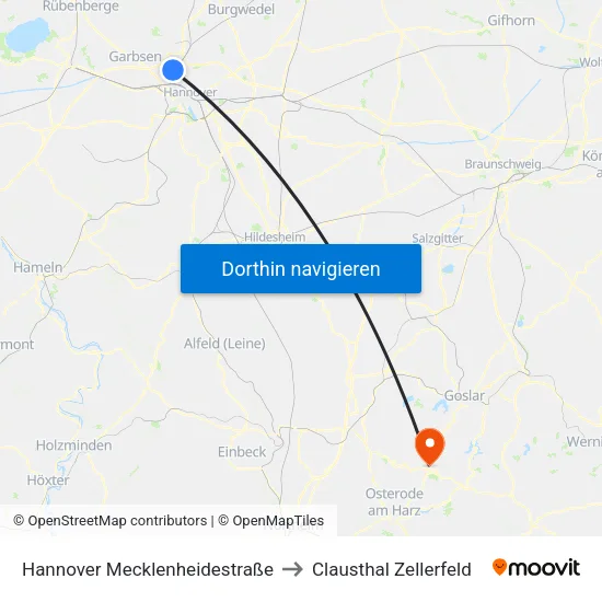Hannover Mecklenheidestraße to Clausthal Zellerfeld map