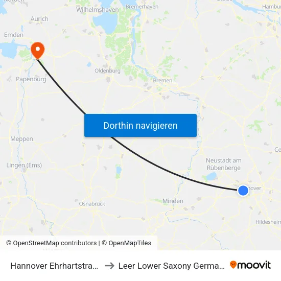 Hannover Gedenkstätte Ahlem to Leer Lower Saxony Germany map