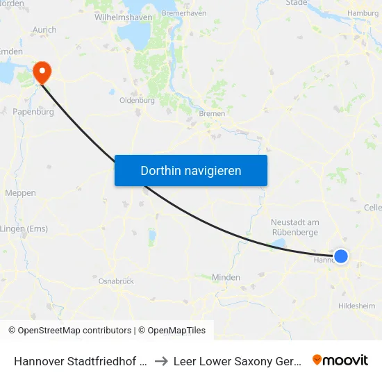 Hannover Stadtfriedhof Lahe to Leer Lower Saxony Germany map