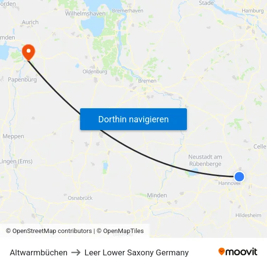 Altwarmbüchen to Leer Lower Saxony Germany map