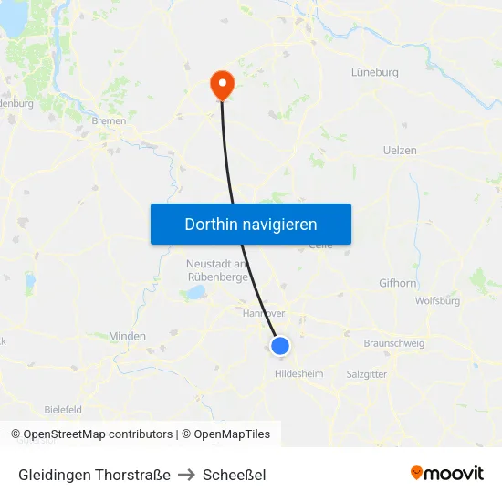 Gleidingen Thorstraße to Scheeßel map
