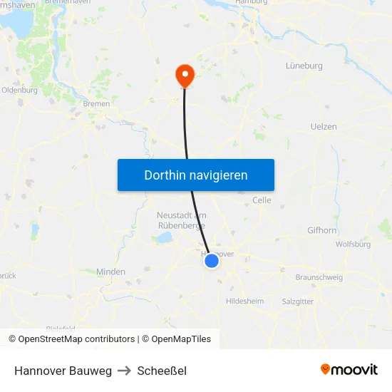Hannover Bauweg to Scheeßel map
