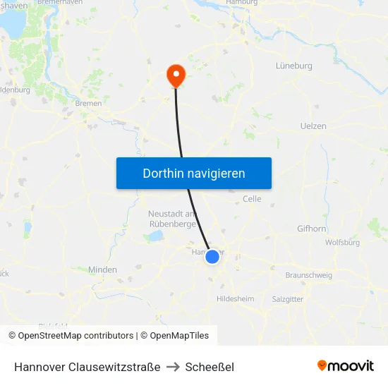 Hannover Clausewitzstraße to Scheeßel map