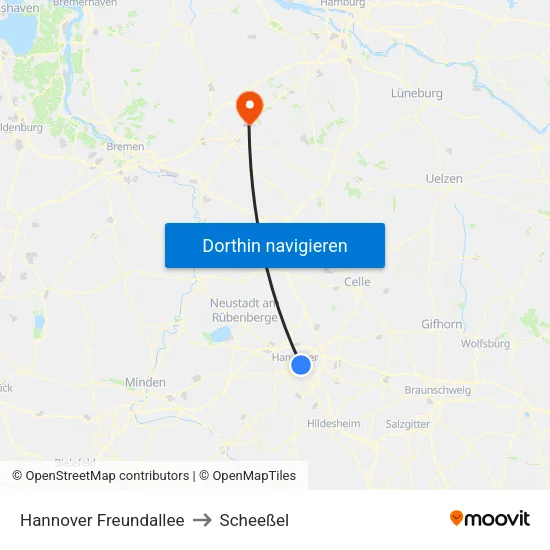Hannover Freundallee to Scheeßel map