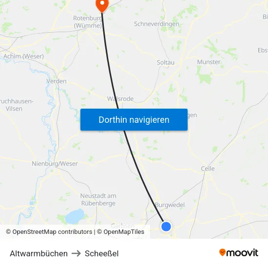 Altwarmbüchen to Scheeßel map