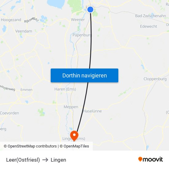 Leer(Ostfriesl) to Lingen map