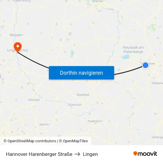 Hannover Brunnenstraße to Lingen map