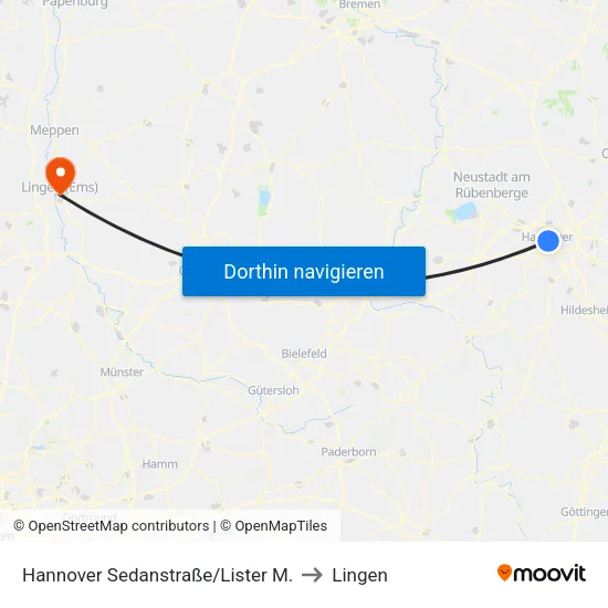 Hannover Sedanstraße/Lister M. to Lingen map