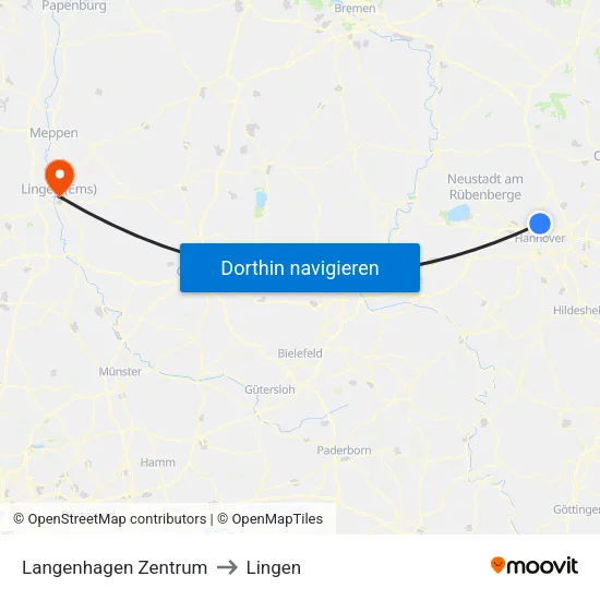 Langenhagen Zentrum to Lingen map