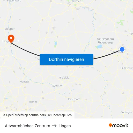 Altwarmbüchen Zentrum to Lingen map
