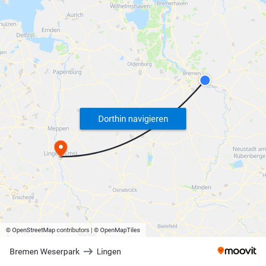 Bremen Weserpark to Lingen map