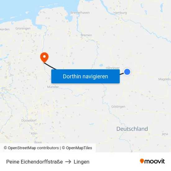 Peine Eichendorffstraße to Lingen map