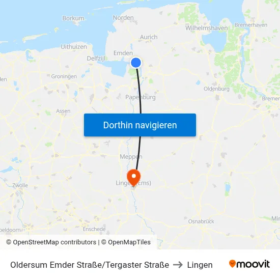 Oldersum Emder Straße/Tergaster Straße to Lingen map