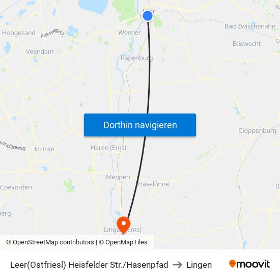 Leer(Ostfriesl) Heisfelder Str./Hasenpfad to Lingen map