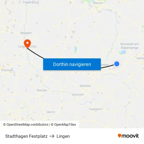 Stadthagen Festplatz to Lingen map
