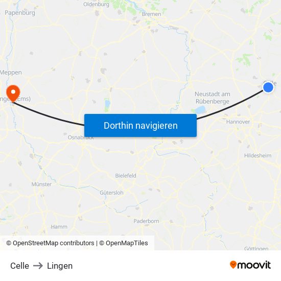 Celle to Lingen map