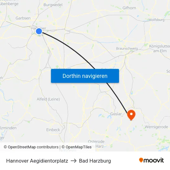 Hannover Aegidientorplatz to Bad Harzburg map