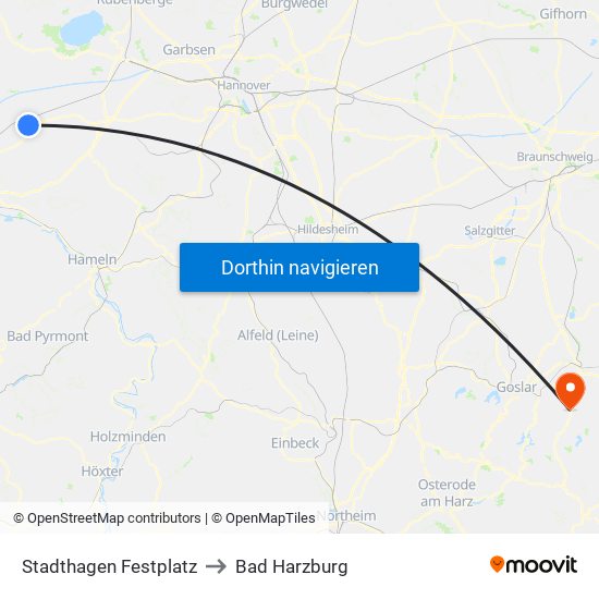 Stadthagen Festplatz to Bad Harzburg map