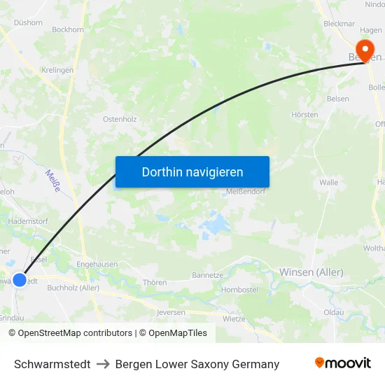 Schwarmstedt to Bergen Lower Saxony Germany map